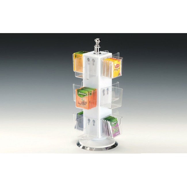 ZCP 651-2 POLYCARBONAT GÖZLÜ AKRİLİK POŞET ÇAY STANDI / 12 Lİ DÖNER H:36 CM