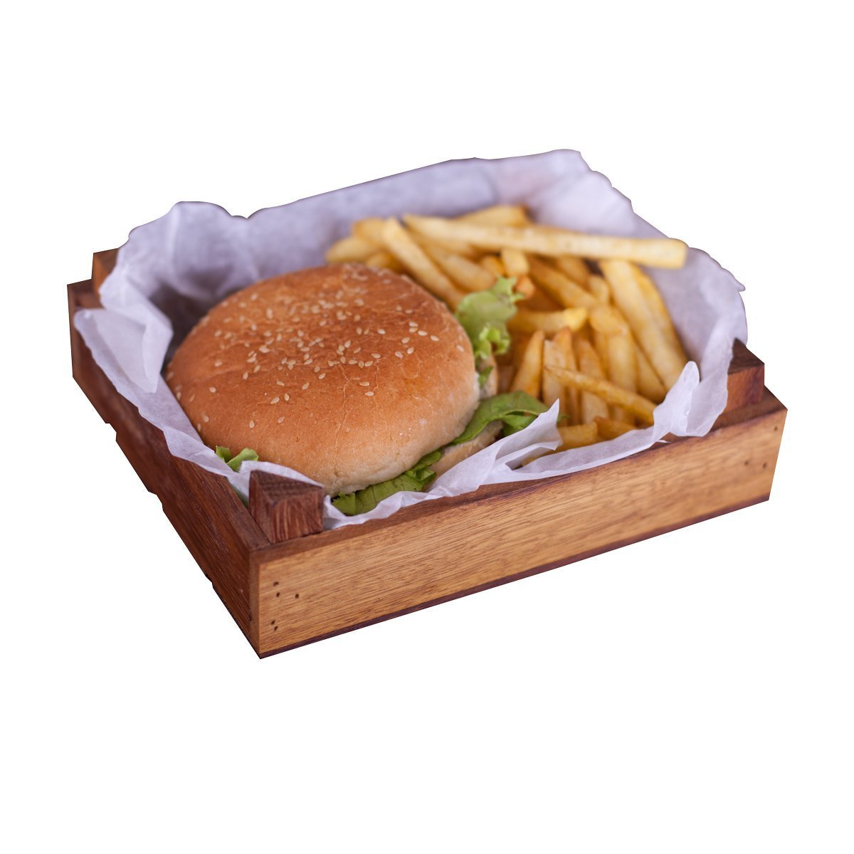 Hamburger Sunum Kasası - Kayın 14x17 cm
