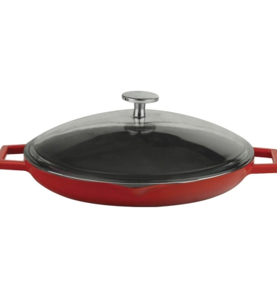 Lava Demir Döküm Metal Kulplu ve Cam Kapaklı Yuvarlak Kızartma Tavası Çap (Ø)30 cm